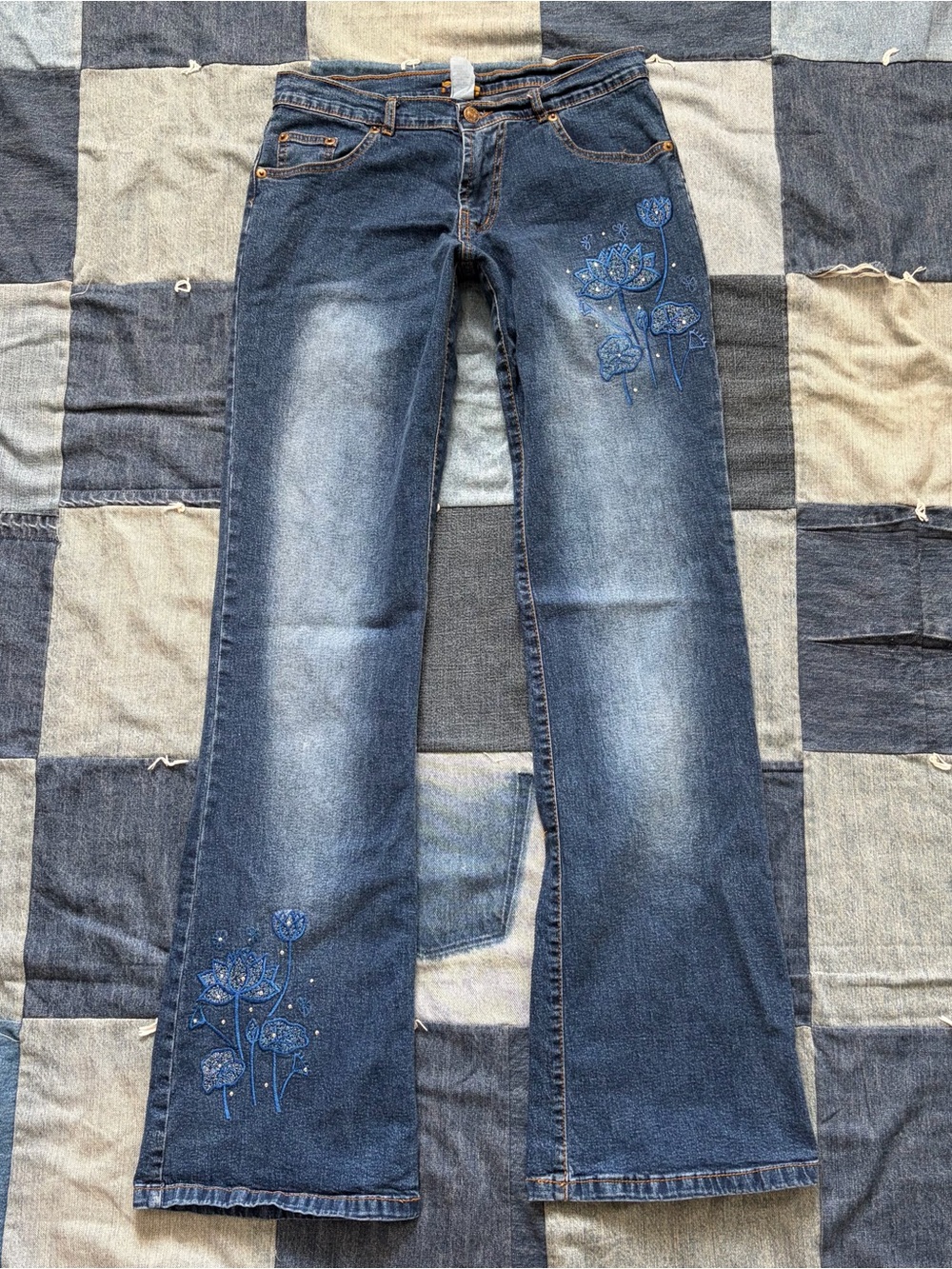 vintage y2k kirsten jeans bootcut low rise embroidered studded floral pants